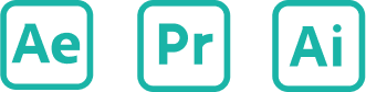 Logo des logiciels AfterEffect, PremièrePro et Illustrator